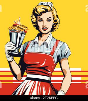 Woman with apron and cup Stock Vector