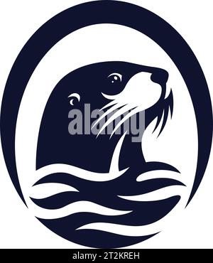 Otter Head inside letter O Logo Design Stock Vector