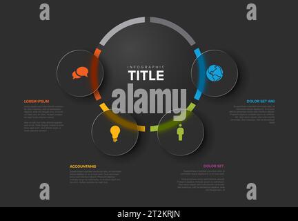 Vector multipurpose Infographic template with title and four semi transparent elements options and modern colors on a dark gray background Stock Vector