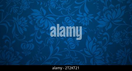 vector illustration peony flowers leaves blue floral ornament on dark pattern for backgrounds, seamless textile and wallpapers, books covers Digitals Stock Vector