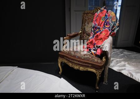 items of clothing on display during the presentation of the exhibition 'Fashion in the Casa de Alba', at the Palacio de Liria, on 18 October, 2023 in Stock Photo