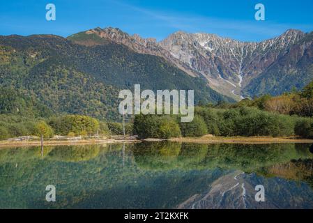 Kamikochi autumn mountain landscape reflection in the lake Stock Photo