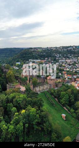 Aerial view of Wertheim am Main with a view of the castle. Wertheim, Main-Tauber district, Stuttgart, Baden-Wuerttemberg, Germany Stock Photo