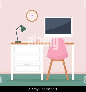 modern interior workspace; home office, student's room concept- vector illustration Stock Vector