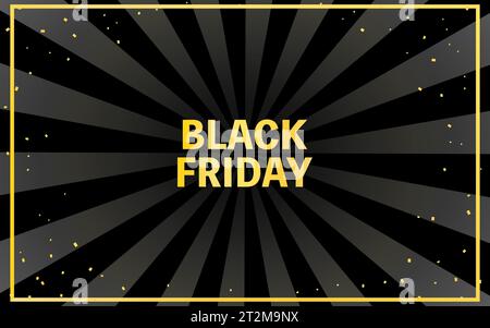 Black concentrated line background with confetti and Black Friday lettering, Vector Illustration Stock Vector