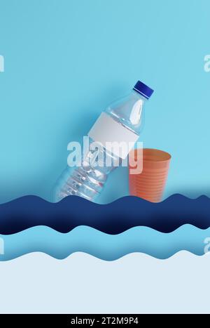 Plastic pollution concept with paper waves, recycling, ecology Stock Photo