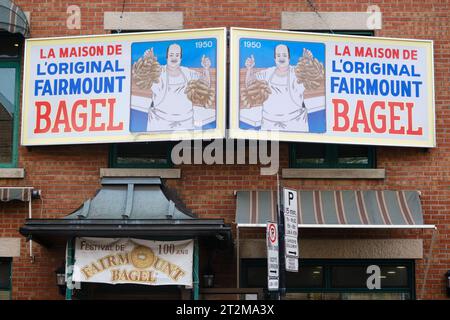 La Maison de l'original Fairmount Bagel sign, at Fairmount Bagel shop in Montreal Stock Photo