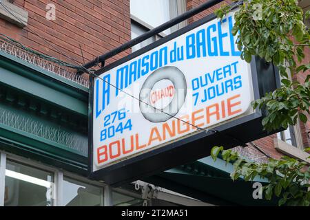 La Maison du Bagel sign, at St-Viateur Bagel shop in Montreal Stock Photo