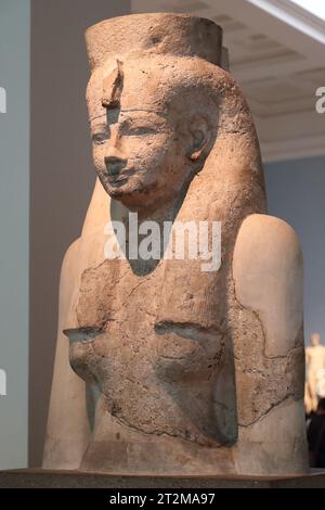 Bust of the Egyptian goddess Hathor form the 18th dynasty at the British Museum, London, UK Stock Photo