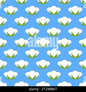 Floral cotton pattern and background with white flowers and cotton balls and buds. Stock Vector