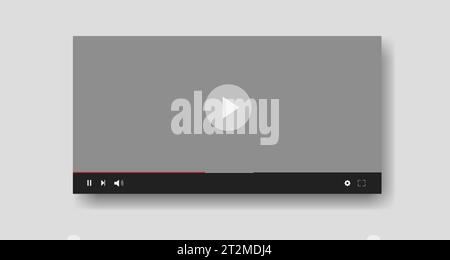Template video player on grey background. Video content mockup for web or mobile apps. Social media content. Blogging, vlog. Vector illustration. Stock Vector