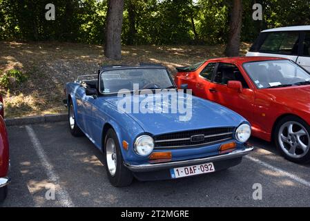 Blue Triumph TR6 produced by the Triumph Motor Company between 1968 and 1976 Stock Photo