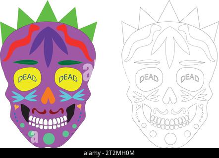 Dia Los Muertos, Day of the Dead or Mexican Halloween. Decorations with flowers can be used for painting. Skull vector illustration background. Stock Vector