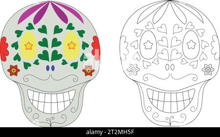 Dia Los Muertos, Day of the Dead or Mexican Halloween. Decorations with flowers can be used for painting. Skull vector illustration background. Stock Vector
