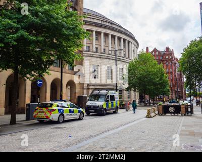 Manchester UK October 19 2023, Police vehicle parked by the road side next to Manchester Central library building Stock Photo