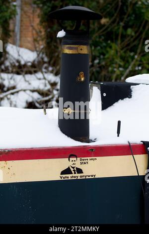 Graffiti on canal boat post Brexit. David Cameron, ex UK Prime Minister now Lord Cameron, Foreign Secretary.  Baron Cameron of Chipping Norton. Stock Photo