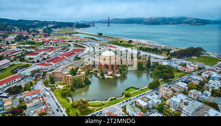 Open air rotunda Palace of Fine Arts wide aerial colonnade around pond in city Marina District Stock Photo