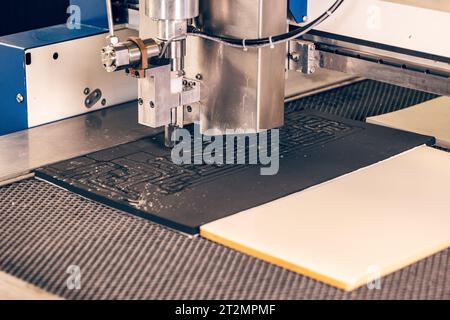 CNC water jet cutting machine modern industrial technology. Stock Photo