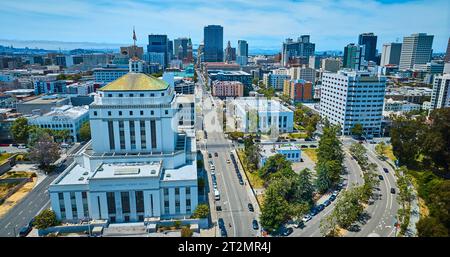 Front of Oakland California courthouse on bright summer day aerial Stock Photo