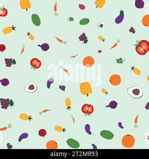 Vegetables and fruits seamless pattern. World vegan day, world vegetarian day. Pattern for web page, textile,  wallpaper, banner, poster. Stock Vector