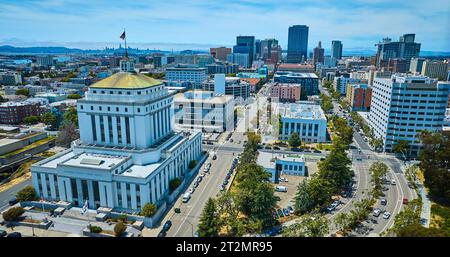 Aerial downtown Oakland California with view of courthouse and other buildings Stock Photo