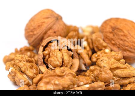 Walnut and nutshells in a close up Stock Photo