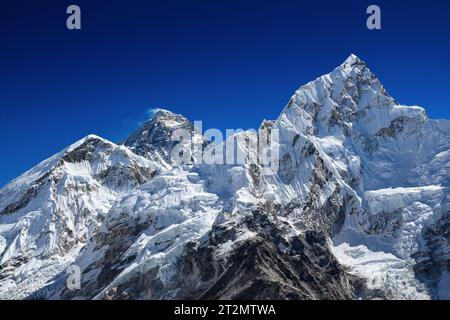 Panorama of Nuptse and Mount Everest seen from Kala Patthar Stock Photo