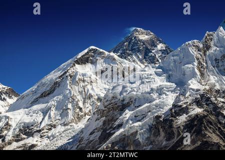Panorama of Nuptse and Mount Everest seen from Kala Patthar Stock Photo