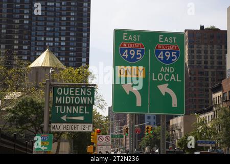 Entrance to the Queens Midtown Tunnel from 2nd Avenue on the East Side of Manhattan. Stock Photo