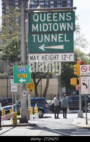 Entrance to the Queens Midtown Tunnel from 2nd Avenue on the East Side of Manhattan. Stock Photo