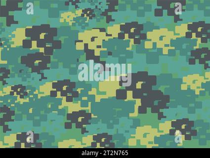 Textured camouflage background in green tonality for textiles or fabrics. Square army pattern for backgrounds or textures, covers, fashion trends Stock Photo