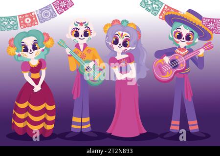 flat characters dia de muertos celebration design vector illustration Stock Vector