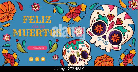 hand drawn dia de muertos horizontal banner template design vector illustration Stock Vector