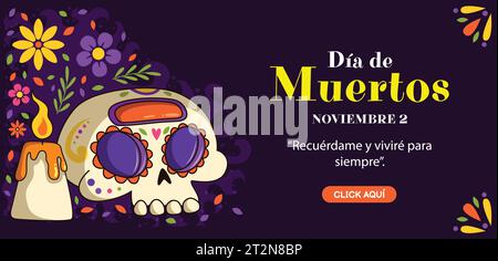 hand drawn dia de muertos horizontal banner template design vector illustration Stock Vector