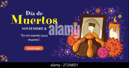 hand drawn dia de muertos horizontal banner template design vector illustration Stock Vector