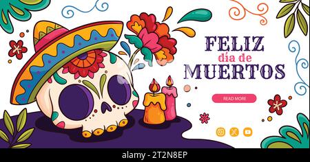 hand drawn dia de muertos horizontal banner template design vector illustration Stock Vector