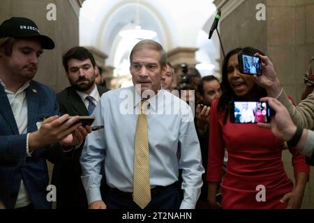 Washington, United States. 20th Oct, 2023. Rep. Jim Jordan, R-OH, leaves a closed-door House Republican caucus meeting at the U.S. Capitol in Washington, DC on Friday, October 20, 2023. The caucus will hold a speakers forum Monday evening after members voted on a secret ballot to remove Jordan as the official Speaker nominee. Photo by Bonnie Cash/UPI Credit: UPI/Alamy Live News Stock Photo