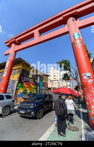 Sao Paulo, SP, Brazil - June 08, 2023: japanese Torii gate of Liberdade neighborhood. Stock Photo
