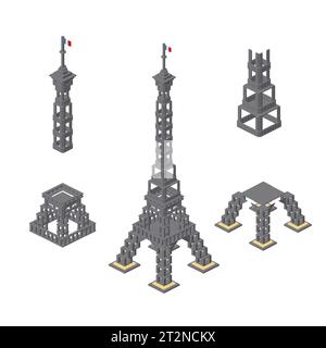 Concept with the Eiffel Tower in isometric style for print and design.Vector illustration. Stock Vector