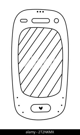 Black line smartphone doodle, cute vector phone sign Stock Vector