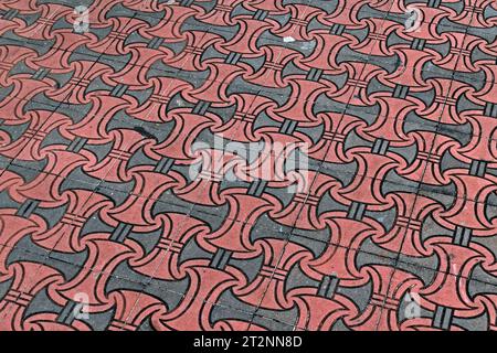 Red and gray concrete blocks on floor, Ribeirao Preto, Sao Paulo, Brazil Stock Photo