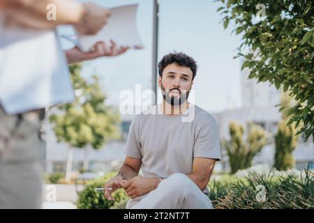 Successful Architects Collaborating on Urban Construction Project Stock Photo