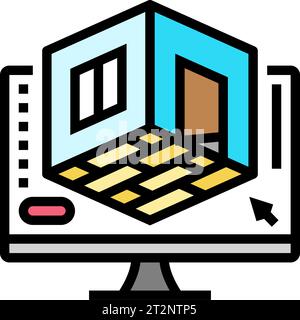 3d room modeling interior designer isometric icon vector illustration ...