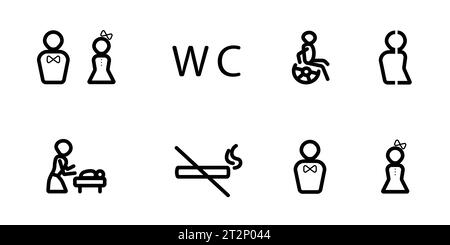 Original black line icon set of wc and toilet signs, creative vector restroom symbols Stock Vector