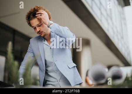 Architect, designer or engineer collaborating outdoors. He discuss blueprints, share innovative ideas, and problem-solve together. Stock Photo