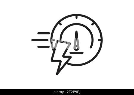 High speed icon. speedometer with lightning. icon related to speed. suitable for web site, app, user interfaces, printable etc. Line icon style. Simpl Stock Vector