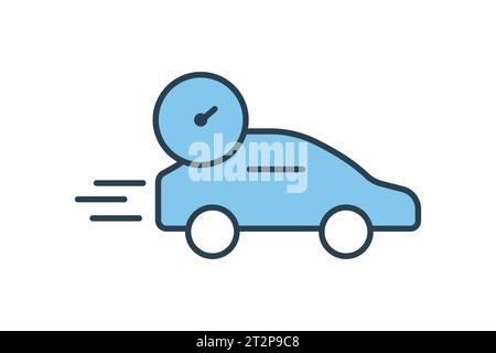 Car speed icon. car with speedometer. icon related to speed. suitable for web site, app, user interfaces, printable etc. Flat line icon style. Simple Stock Vector