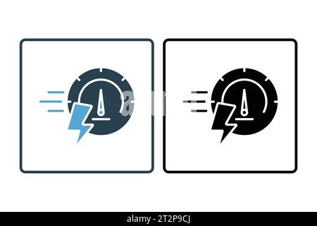 High speed icon. speedometer with lightning. icon related to speed. suitable for web site, app, user interfaces, printable etc. Solid icon style. Simp Stock Vector