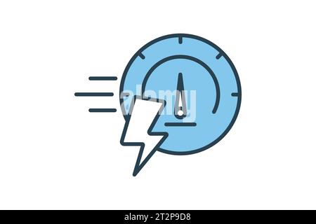 High speed icon. speedometer with lightning. icon related to speed. suitable for web site, app, user interfaces, printable etc. Flat line icon style. Stock Vector