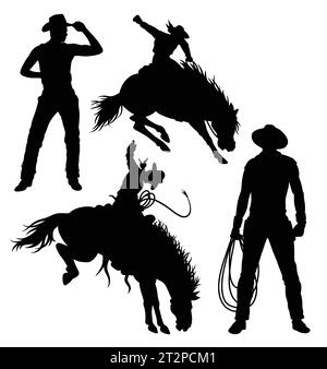 cowboy riding a horse pose silhouette Stock Vector